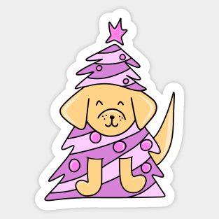 Cute Dog in a Pink Christmas Tree with Ornaments, made by EndlessEmporium Sticker